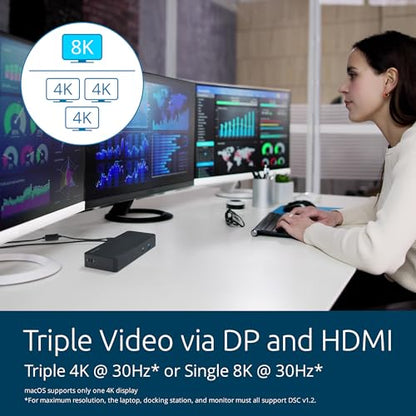 Kensington SD3210U3 USB-C® 10Gbps Triple Video Driverless Dock 100W PD - DP/HDMI - Windows, Supporting Thunderbolt™ 5, Thunderbolt™ 4, USB4®, and USB-C® Alt Mode laptops with up to three 4K (K32802NA)