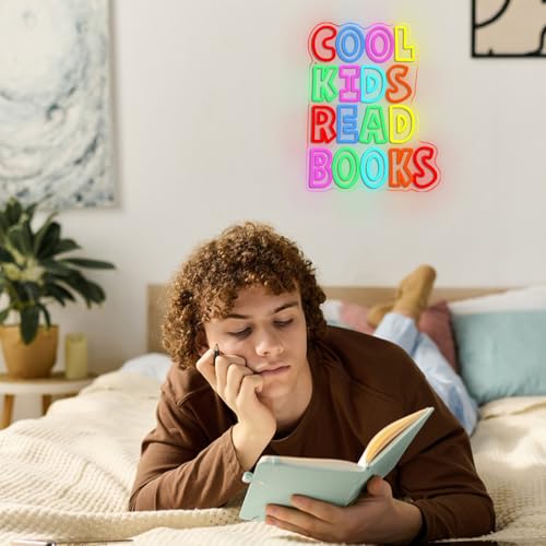 Cool Kids Read Books Neon Sign for Wall Decor Reading Letters Neon LED Light USB Powered Book LED Light Sign for Classroom Library School Girls Boys Room(12.6 * 16.54In) - style: Cool Kids Read Books