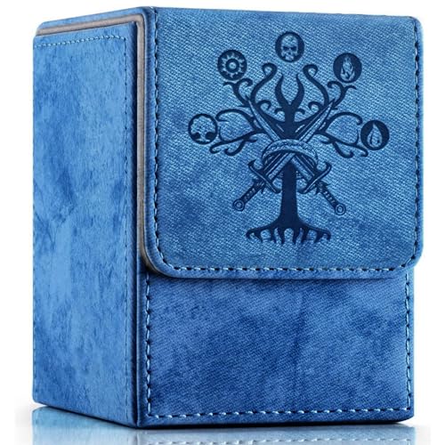 PROMAXIBINDER MTG Commander Deck Box with 2 Dividers, Fits 100+ Single Sleeved Cards, Strong Magnet Magic Gathering Deck Box, PU Leather Trading Card Storage Box for TCG CCG MTG Cards (Navy Blue-Tree) - color: A-Blue Tree, size: 100+