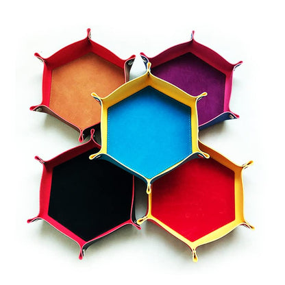 BESCON DICE Hexagon Folding PU Leather & Velvet Dice Tray, Portable Dice Holder for DND, RPG, MTG, & Other Table Games, Black & Red - color: Red&black