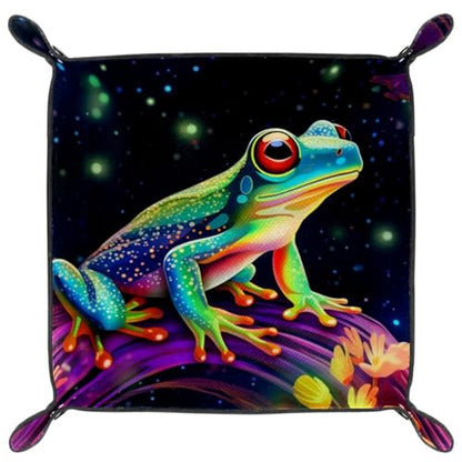 Neon Frog Dice Tray PU Leather Dice Rolling Tray Folding Dice Holder for Dice Games, Like RPG, DND and Other Table Games - color: Multi 3