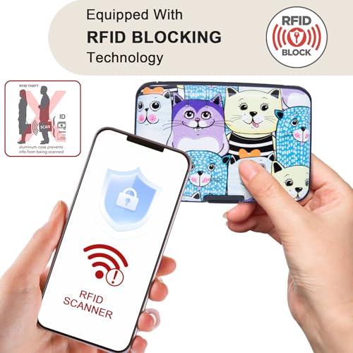 ELFISH Mini RFID Aluminum Wallet Credit Cards Holder Business Card Case Metal ID Case for Men Women (Color cat) - color: Color cat
