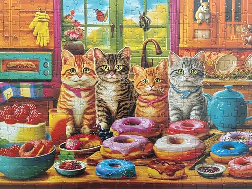 300 Piece Puzzles for Adults Kids Ages 6-8 8-12 - Kittens and Donuts | Gift for Kids - color: Kitchen Kittens and Donuts