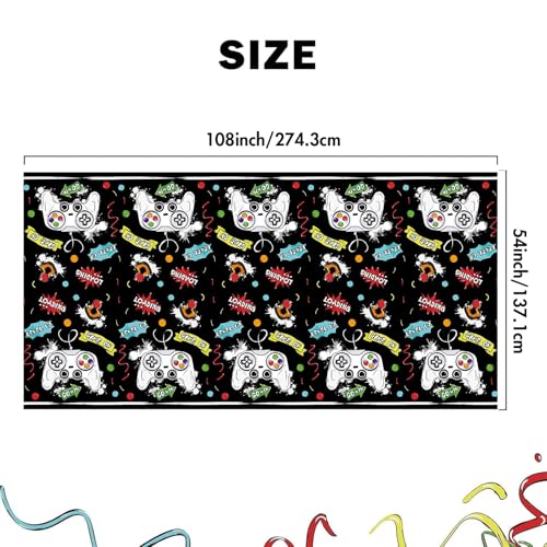 WERNNSAI Video Game Tablecloth - 1 Pack 108"x54" Gamer Table Cover | Black Gaming Night Party Favors, Gamer Birthday Theme Plastic Table Cloths for Boys Kids Player Geek - color: Video Game B