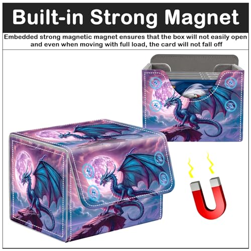 Card Deck Box for MTG Trading Cards with Magnetic Closure,Premium Card Storage Box Case Cover for TCG CCG Magic Cards,Purple Dragon Moon - color: Purple Dragon Moon