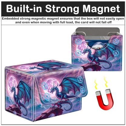 Card Deck Box for MTG Trading Cards with Magnetic Closure,Premium Card Storage Box Case Cover for TCG CCG Magic Cards,Purple Dragon Moon - color: Purple Dragon Moon