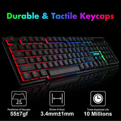 Gaming Wireless Keyboard and Mouse RGB Backlit Rechargeable Battery Gamer | Mechanical Feel Anti-ghosting with Side Button for PC Computer Laptop Compatible with Windows Mac Ps4/Ps5 Xbox one