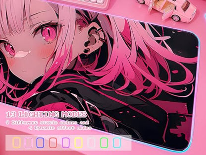 JMIYAV Pink RGB Gaming Mouse Pad 31.5x12 Inch PC XL Large Extended Glowing Led Light Up Desk Pad Non-Slip Rubber Base Computer Cute Mousepad Mat Desk Accessories Gaming Setup Sweet Girl - color: Sweet Girl
