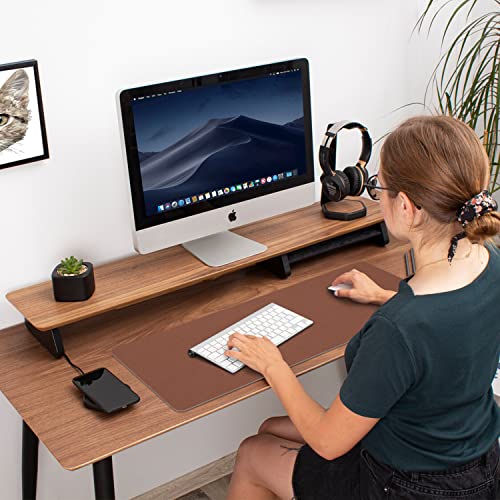 Aothia Double-Sided PU Leather Desk Pad - Non-Slip Large Mouse Pad & Desk Mat for Office, Home - Waterproof, Easy to Clean, Durable Dual-Sided Surface(Brown, 23.6" x 13.7") - color: Brown, size: 23.6" x 13.7"