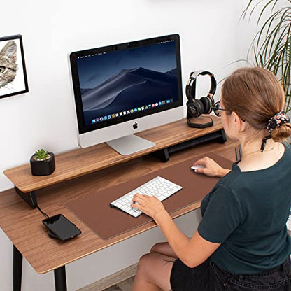 Aothia Double-Sided PU Leather Desk Pad - Non-Slip Large Mouse Pad & Desk Mat for Office, Home - Waterproof, Easy to Clean, Durable Dual-Sided Surface (Brown, 36" x 17") - color: Brown, size: 36" x 17"