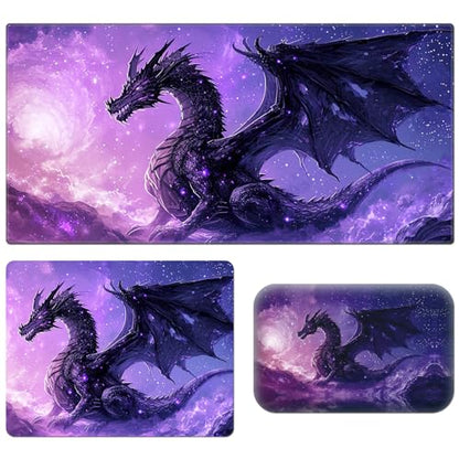 Desk Pad, Large Game Mouse Pad + Small Mouse Pad + Wrist Rest,Ergonomic Mouse Pad,Table Mat with Stitched Edge,Anti-Slip,Memory Foam Desk Mat for Home Office Gaming(23.6×11.8in),Purple Dragon - color: Purple Dragon