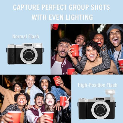 Yatao Digital Cameras for Photography and Vlogging, 4K 64MP Flip Screen, Use with LED Light, 64GB TF Card, Compact Photo WiFi Camera for YouTube Kit Travel, Beginners (Silver-Black)