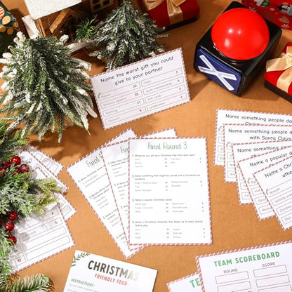 Syhood Christmas Friendly Feud Card Game with 2 Answer Buzzers, Fun Xmas Family Trivia Quiz Party Game Night Activities for Adults, Office, Large Group and Team Building - style: Christmas