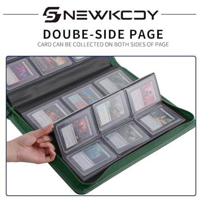Snekdy Top loader Binder, 9 Pockets Top Loader，Holds 360 Top Loaders cards, Card binder with Sleeves for card in 3 x 4 inch color smooth Zipper PU Leather (Green) - color: Green