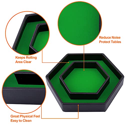 SIQUK Dice Tray with Lid Hexagon Dice Rolling Tray Dice Holder for Dice Games Like RPG, DND and Other Table Games, Green - color: Green