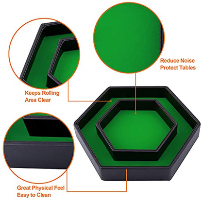 SIQUK Dice Tray with Lid Hexagon Dice Rolling Tray Dice Holder for Dice Games Like RPG, DND and Other Table Games, Green - color: Green