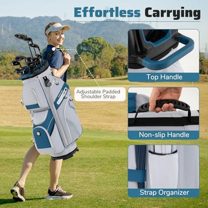 Goplus Lightweight Golf Cart Bag, Molded Lock Top Golf Club Bag w/14-Way Full Length Organizer Dividers, 11 Pockets, Cooler Bag, Straps, Umbrella Holder & Rain Hood for Men Women - color: Grey+Navy