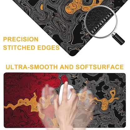 Large Gaming Mouse Pad Abstract Red and Black Fluid Extended Computer Keyboard Mousepad with Non-Slip Rubber Base Stitched Edge Waterproof Big Long Laptop Pad for Gamer Office Home 35.4"X 15.7" - color: Dragon Confrontation