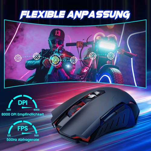 RisoPhy PC400 Wireless Gaming Mouse with 8000 DPI, 2.4G & Bluetooth Dual Mode Connection - Ergonomic Design, 7 Programmable Buttons, RGB backlighting, Precision Sensor for PC and Gaming