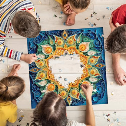 Jigsaw Puzzles for Adults 1000 Pieces, Mandala Flowers | Bohemian Mandala Flower with Symmetrical Petals Pattern, Challenging Floral Puzzle, Square 22.5x22.5 Inches - color: Mandala Flowers