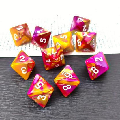 10 PCS D8 8 Sided Dice Set, Polyhedral Number Game Dice for DND RPG MTG Board Game Party Tabletop Accessories (Rose + Gold) - color: Rose + Gold