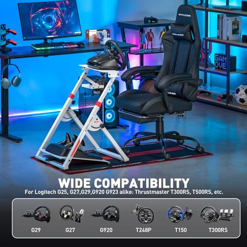 GTPLAYER Sim Racing Wheel Stand Simulator Cockpit Wheel Stand Steering Shifter Mount Fit for Logitech G25 G27 G29 G920 G923 Thrustmaster T330TS Gaming Stand Wheel Pedals NOT Included (White) - color: White