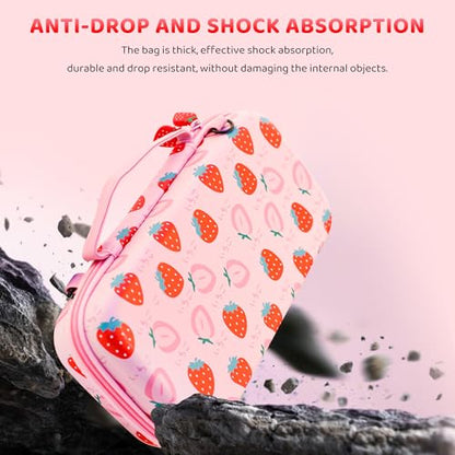 GLDRAM Pink Strawberry Carrying Case for Nintendo Switch 2 (2025), Cute Portable Hard Shell Travel Single Bag with 10 Game Card Slots & Shoulder Strap - color: Strawberry