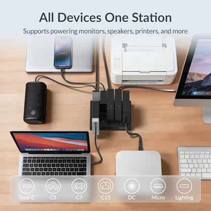 Gitryin Modular Laptop Charging Station, 1 * 140W, 3 * 65W Retractable USB C Chargers, 8 Type C Ports with Cooling Power Strip, 335W Charging Hub