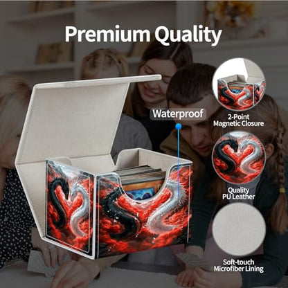PU Leather Deck Box for MTG Commander Cards, Fits 100+ Double Sleeved Cards, Secure Magnetic Trading Card Storage Case for TCG CCG,Dragon Heart Yin Yang - color: Dragon Heart Yin Yang