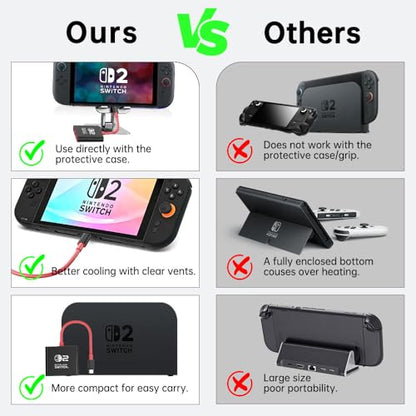 GOPALA Switch 2 Dock, 4k@60Hz for Nintendo Switch 2 Dock for New Version 21.1.0, Plug and Play Switch 2 Portable Dock, 3-in-1 Switch 2 Travel Dock Compatible with Switch 2/Switch 1/OLED/Steam Deck - color: Black+Red