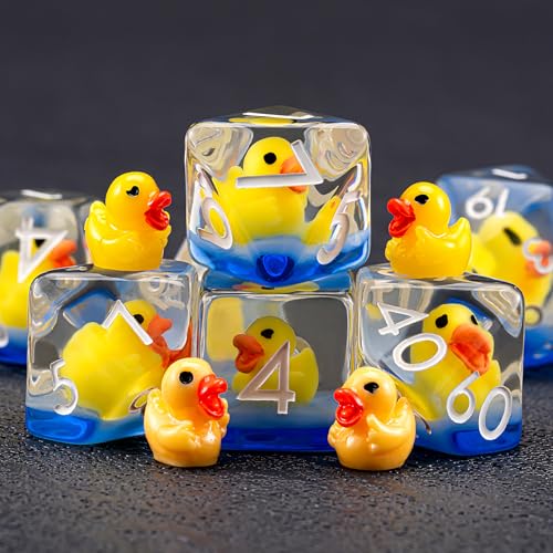 DND Resin Yellow Duck Dice Set, D&D Polyhedral Dice for Dungeons and Dragons RPG, MTG Role Playing Games D and D Dice 7pc D20 D12 D10 D8 D6 D4 for Ages 15 and Up - color: Yellow Duck2