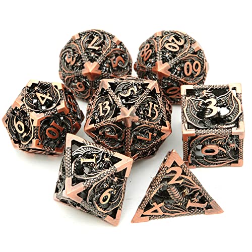 DND Dice Set Metal Dice Dungeons and Dragons Dice Gift Polyhedral Dice Set Role Playing Dice D20 Hollow Polyhedral Dice Set for Dungeons and Dragons RPG MTG Table Games - color: Ancient Red Copper