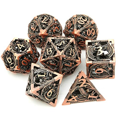 DND Dice Set Metal Dice Dungeons and Dragons Dice Gift Polyhedral Dice Set Role Playing Dice D20 Hollow Polyhedral Dice Set for Dungeons and Dragons RPG MTG Table Games - color: Ancient Red Copper