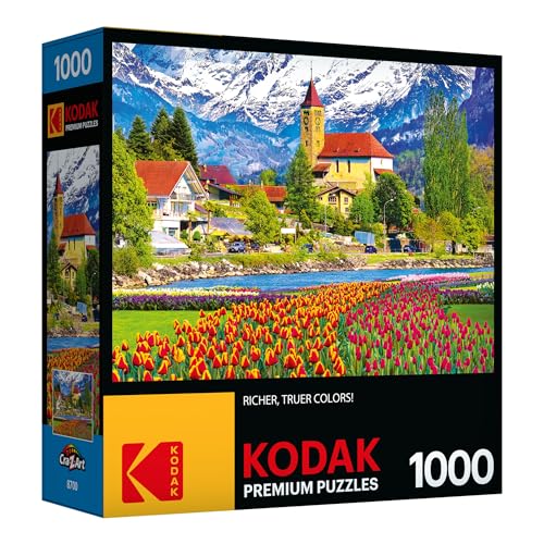 RoseArt - Kodak Premium - Brienz Town and Flowers, Switzerland - 1000 Piece Jigsaw Puzzle for Adults - style: Brienz Town and Flowers