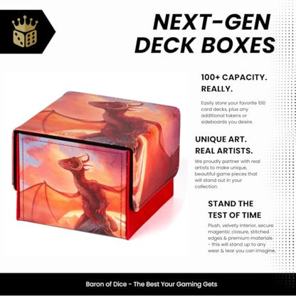 Red Dragon Deck Box | 100+ Double Sleeved Card Capacity | Magnetic Closure - color: Red Dragon