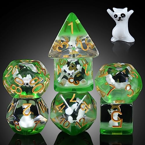 Enchanting Cat Dice Set D&D, DNDND 7PCS Resin DND Dice with Velvet Bag for Dungeons and Dragons Role Playing Games and Tabletop Games（Enchanting Cat - color: Cat-enchanting