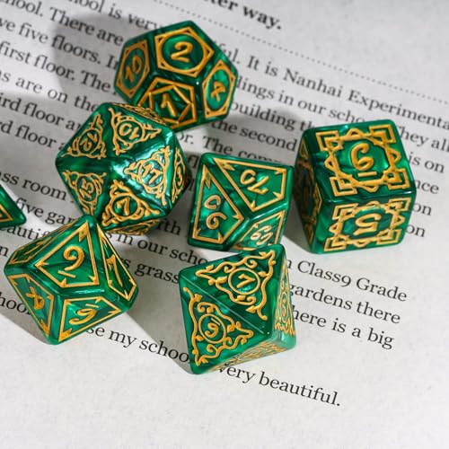 Dice DND, Polyhedral Dice Set(7 Pcs) D&D Dice with Leather Dice Bag for Role Playing Dice Games RPGs(Druid - Green) - color: Druid 7pcs G