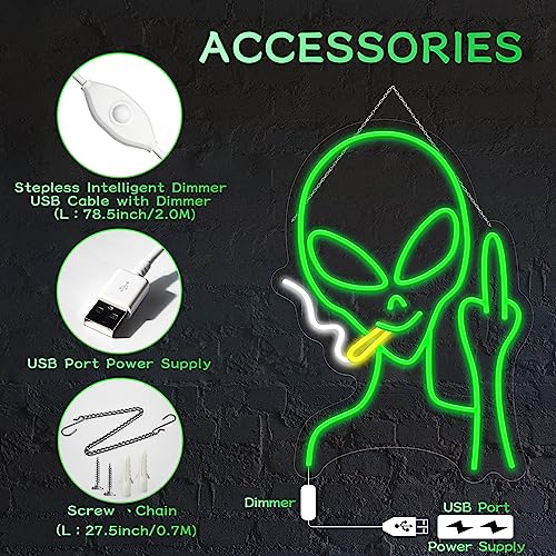 Green Alien Neon Signs, Dimmable LED Neon Signs for Wall Decor Bedroom Man Cave Game Room Home Bar Party Decor, LED Alien Neon Light for Kids Birthday Gift (Green Alien) - style: Green Eyed Alien