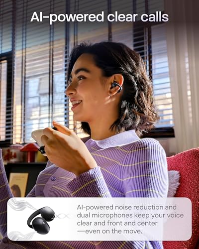 SHOKZ OpenDots Air Open-Ear Clip-On Bluetooth Earbuds, Black, Touch Control | Bluetooth 6.1, 36 hours. Battery, IP55, deep bass, clear calls, secure fit, work and sports - color: Black