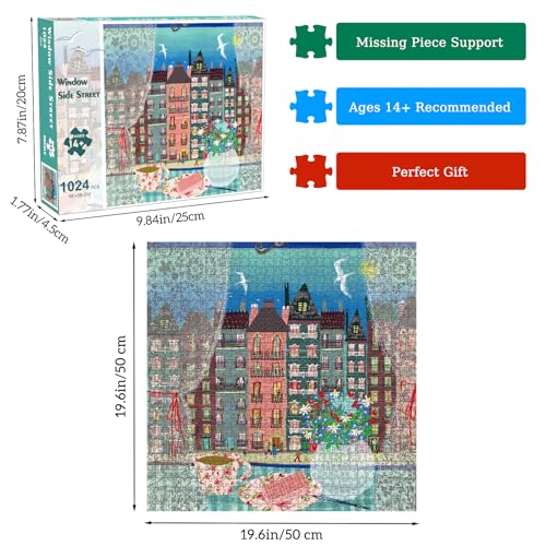 Puzzles for Adults 1024 Pieces, Street Scene by the Window Jigsaw Puzzle with 1:1 HD Poster, Perfect Interlocking No Dust, Stress Relief Ideal Gift for Family Games - color: Street Scene By the Window