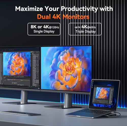 TobenONE Laptop Docking Station 3 Monitors,Triple 4K Display,10Gbps USB C/A | Laptop Stand Docking Station with 2 HDMI & DP,100W Power,2.5Gbps Ethernet,SD/TF 4.0,Audio,Fits Windows/Dell/HP/Lenovo Laptops