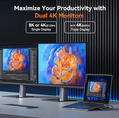 TobenONE Laptop Docking Station 3 Monitors,Triple 4K Display,10Gbps USB C/A | Laptop Stand Docking Station with 2 HDMI & DP,100W Power,2.5Gbps Ethernet,SD/TF 4.0,Audio,Fits Windows/Dell/HP/Lenovo Laptops