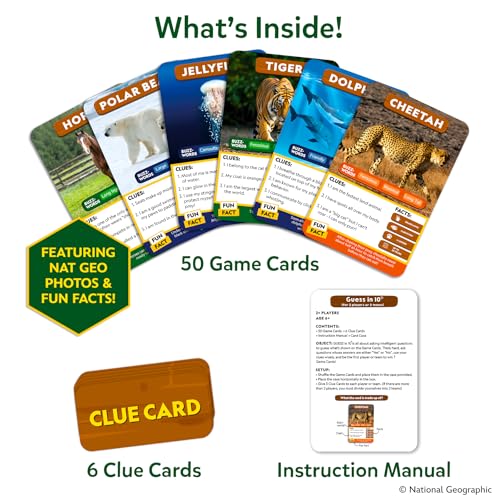 Skillmatics Guess in 10 Game – National Geographic Animals, Gift for Kids | Educational Cards, Family Trivia Game, Travel Toy & STEM Board Game, Screen-Free Fun, Boys & Girls Ages 6, 7, 8, 9 and Up - style: 2. National Geographic