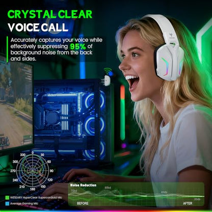 WESEARY Wireless Gaming Headset for Xbox Series X|S, Flux White | 2.4GHz Ultra-Low Latency Headset with Noise Cancelling Mic for PC, PS5/4, Switch, Mac, 3D Surround Sound, Bluetooth 5.4, 50Hr