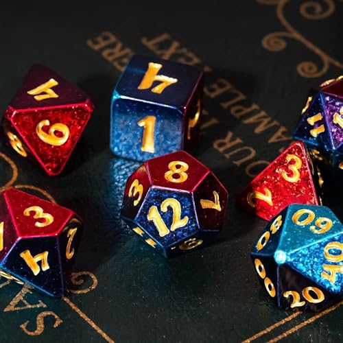 DND Dice Set Red-Blue Sparkling D&D Polyhedral Dice for Board Games | Leather Storage Bag, DM Gift, for Dungeons and Dragons Role Playing Games - color: Electroplated-red&blue