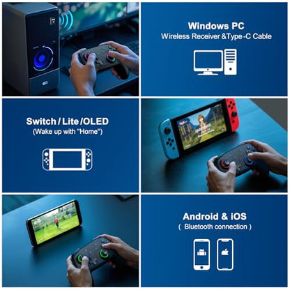 ELISWEEN Wireless PC Gaming Controller with Hall Effect Joysticks, PC Controller with 4 Programmable Back Buttons, Dual Vibration, 1000mah Battery | Compatible with PC/Switch/Android/iOS-Black - color: Black + USB Receiver