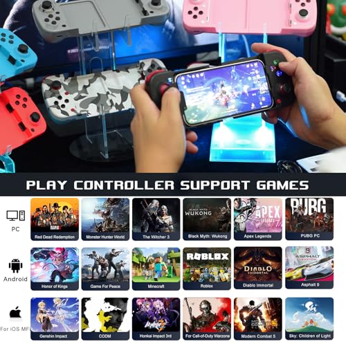 arVin Mobile Game Controller for Samsung Galaxy S23/S22/S21 Ultra, TCL, Tablet, Android Wireless Gamepad for iPhone 15/14/13/12, iOS, iPad, MacBook, PC Gaming Joystick with Back Button, Direct Play - color: Pink