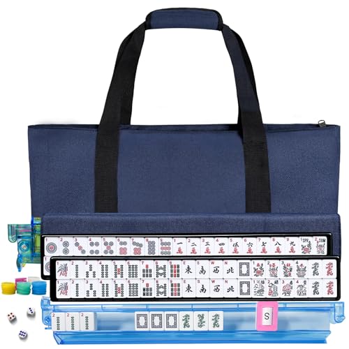 American Mahjong Tile Set, American Mahjong Set Complete with Bag, 166 White Tiles with Bag and Accessories, 4 All-in-One Mahjong Racks with Pushers, Travel Vita Mahjong Tile Game Set