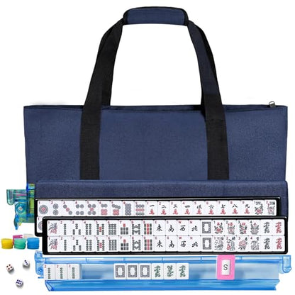 American Mahjong Tile Set, American Mahjong Set Complete with Bag, 166 White Tiles with Bag and Accessories, 4 All-in-One Mahjong Racks with Pushers, Travel Vita Mahjong Tile Game Set