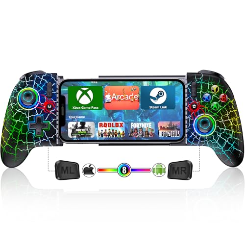 Mocagen Phone Controllers for iPhone/Android/Switch/Oled/Switch 2 - Hall Effect Joysticks & Triggers, Mobile Gaming Controller with 7 RGB Light, Macros, Turbo, Keylinker APP, Mac - size: Xbox Layout-Spider Silk